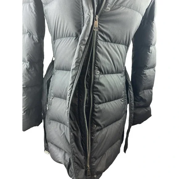 *Flawed Burberry Brit Down Puffer Jacket Coat Belted Hooded Quilted Black Size M - Picture 4 of 16